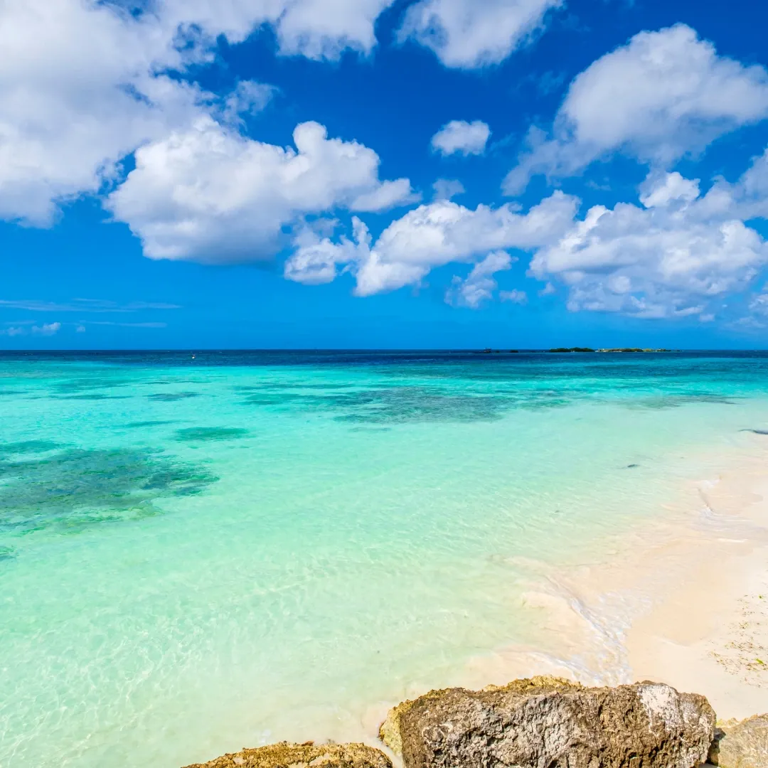 Aruba, isla del Caribe Sur famosa por sus playas de arena blanca, aguas turquesas y paisajes tropicales.